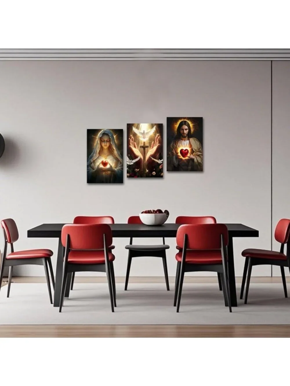Sacred Heart Jesus & Mary Wall Art Set - 3 Canvas Prints for Christian Decor